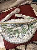 Quilted Patchwork Fanny Pack – Green Gingham & Blue Floral